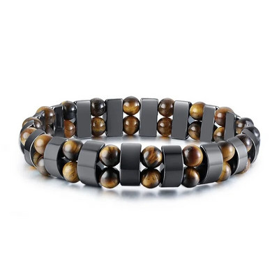 Vnox Stílusos Tiger Eye Stones Férfi karkötők Egészség Hematit Gyöngyök Pakolás pulseira masculina 20,5cm