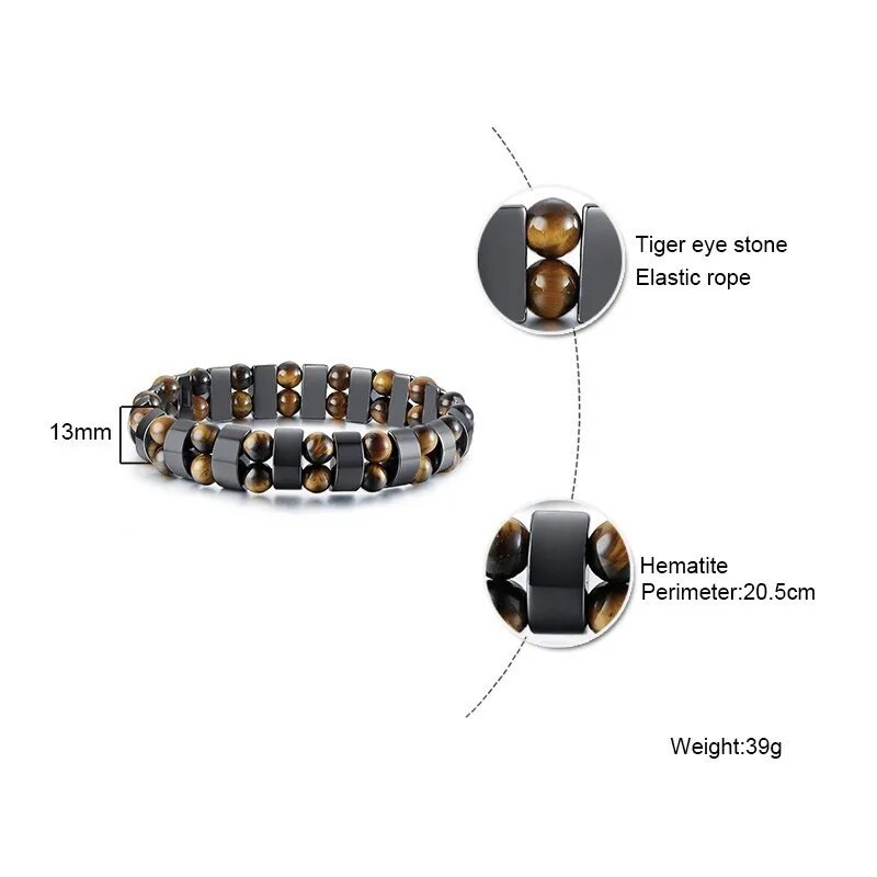 Vnox Stílusos Tiger Eye Stones Férfi karkötők Egészség Hematit Gyöngyök Pakolás pulseira masculina 20,5cm