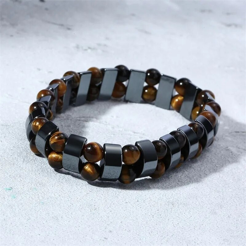 Vnox Stílusos Tiger Eye Stones Férfi karkötők Egészség Hematit Gyöngyök Pakolás pulseira masculina 20,5cm