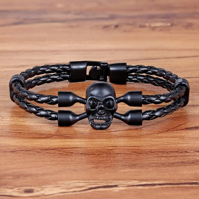 TYO panku stila skeleta raksta galvaskausa dizaina divslāņu sviras PU ādas aproce vīriešiem un zēniem, rotaslietas dāvana