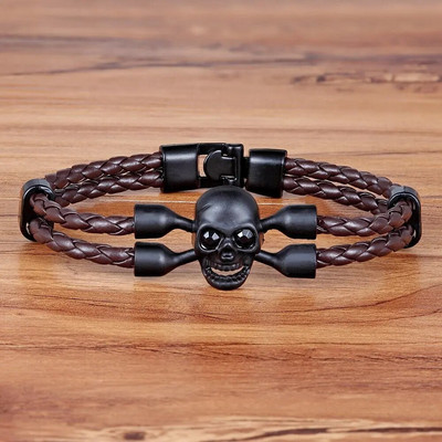 TYO panku stila skeleta raksta galvaskausa dizaina divslāņu sviras PU ādas aproce vīriešiem un zēniem, rotaslietas dāvana