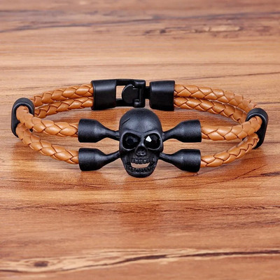 TYO panku stila skeleta raksta galvaskausa dizaina divslāņu sviras PU ādas aproce vīriešiem un zēniem, rotaslietas dāvana