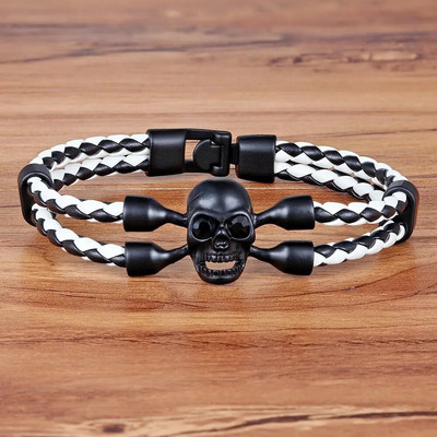 TYO panku stila skeleta raksta galvaskausa dizaina divslāņu sviras PU ādas aproce vīriešiem un zēniem, rotaslietas dāvana