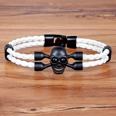 TYO panku stila skeleta raksta galvaskausa dizaina divslāņu sviras PU ādas aproce vīriešiem un zēniem, rotaslietas dāvana