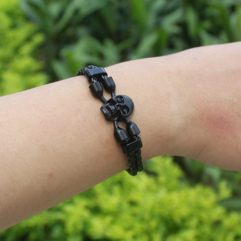 TYO panku stila skeleta raksta galvaskausa dizaina divslāņu sviras PU ādas aproce vīriešiem un zēniem, rotaslietas dāvana