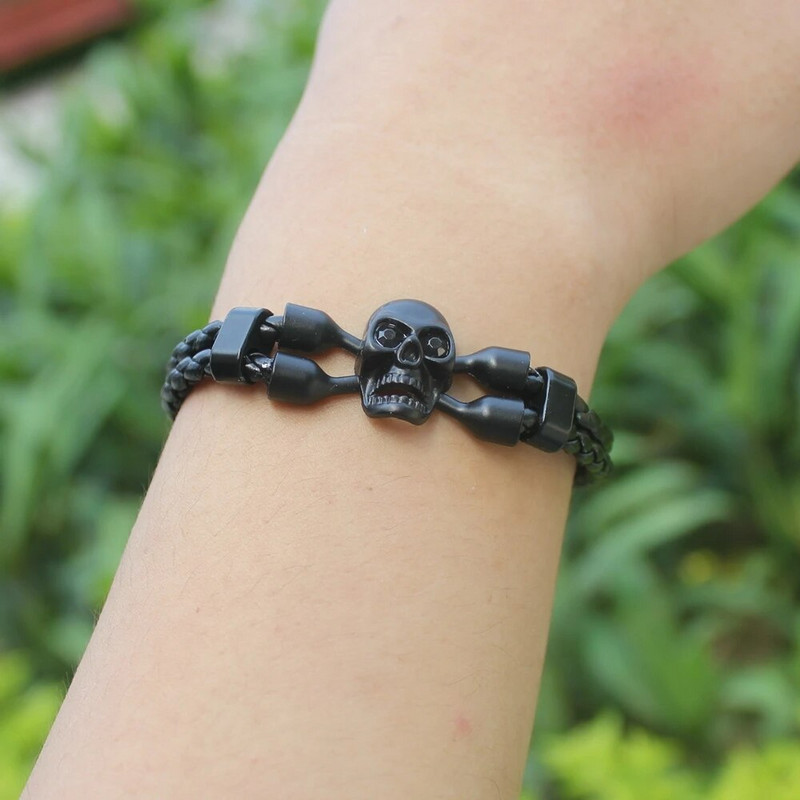 TYO panku stila skeleta raksta galvaskausa dizaina divslāņu sviras PU ādas aproce vīriešiem un zēniem, rotaslietas dāvana