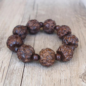 Βραχιόλι θεραπείας προσευχής για ανδρικό Θιβετιανό Βούδα Μαύρο Ξυλογλυπτό Lotus Βραχιόλι Mala Chakra Strand Τυχερό κόσμημα