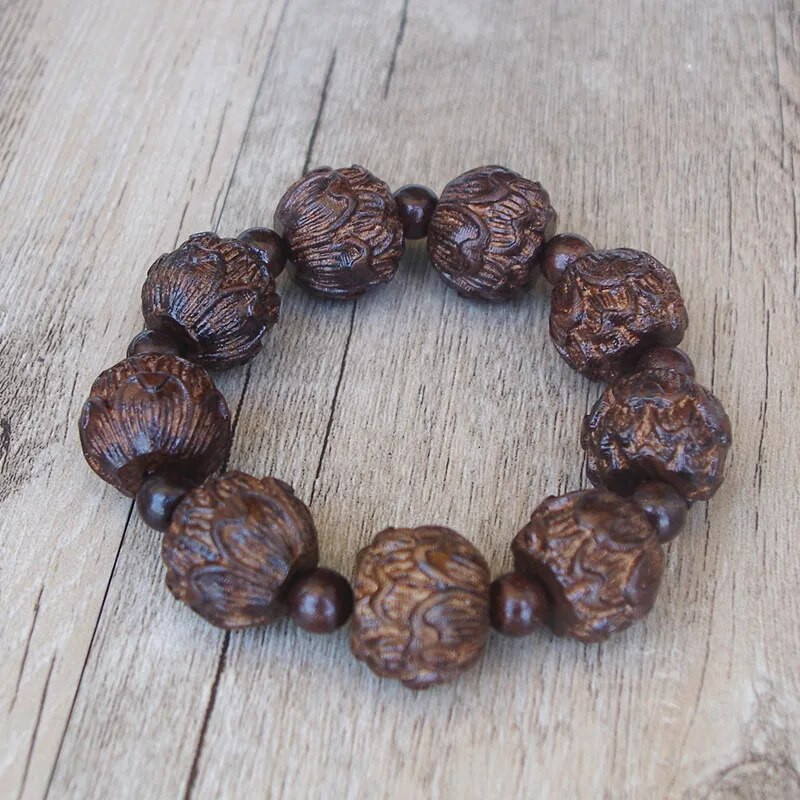 Βραχιόλι θεραπείας προσευχής για ανδρικό Θιβετιανό Βούδα Μαύρο Ξυλογλυπτό Lotus Βραχιόλι Mala Chakra Strand Τυχερό κόσμημα