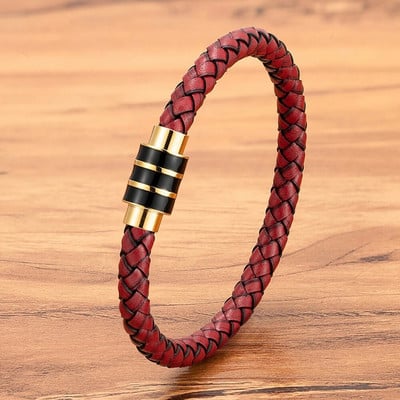 XQNI Κόκκινο Χρώμα Ανδρικό βραχιόλι Δερμάτινο κούμπωμα από ανοξείδωτο ατσάλι Ουδέτερα αξεσουάρ Χειροποίητο γούρι από σχοινί Δώρα γενεθλίων