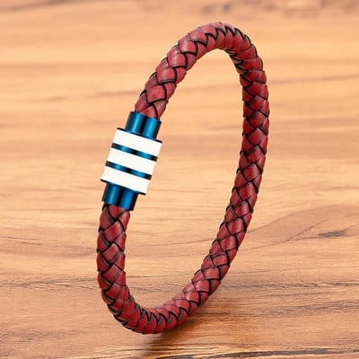 XQNI Κόκκινο Χρώμα Ανδρικό βραχιόλι Δερμάτινο κούμπωμα από ανοξείδωτο ατσάλι Ουδέτερα αξεσουάρ Χειροποίητο γούρι από σχοινί Δώρα γενεθλίων