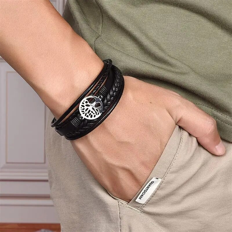 Klasiska vīriešu ādas rokassprādze 3 krāsu panku hiphopa nerūsējošā tērauda magnēta rokassprādze vīriešiem Ziemassvētku Jaungada dāvanas