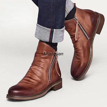 Ανδρικά μποτάκια Μόδα Chelsea Δερμάτινα μποτάκια με διπλή όψη Αντιολισθητικά παπούτσια με φερμουάρ για άντρες Μπότες πλατφόρμας Zapatos De Hombre