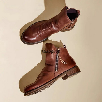 Мъжки ботуши Модни ботуши Челси Кожени боти до глезена Обувки с двоен страничен цип Неплъзгащи се обувки за мъже Ботуши на платформа Zapatos De Hombre