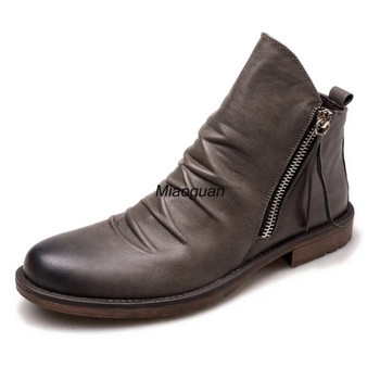 Ανδρικά μποτάκια Μόδα Chelsea Δερμάτινα μποτάκια με διπλή όψη Αντιολισθητικά παπούτσια με φερμουάρ για άντρες Μπότες πλατφόρμας Zapatos De Hombre