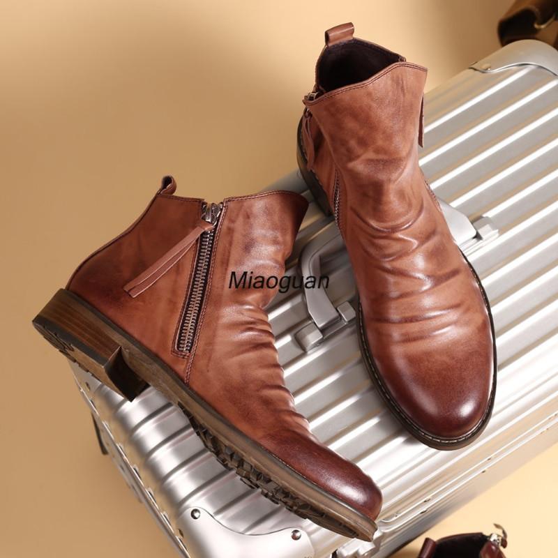 Férfi csizmák divatos Chelsea csizmák bőr bokacsizmák kétoldalas cipzáras csúszásmentes férfi cipők platformos csizmák Zapatos De Hombre