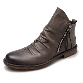 Ανδρικές PU δερμάτινες μπότες Chelsea 2023 Fashion ψηλά παπούτσια με φούντα με φερμουάρ Ανοιξιάτικα φθινοπωρινά μποτάκια για άνδρες Comfort Plus Size 38-48