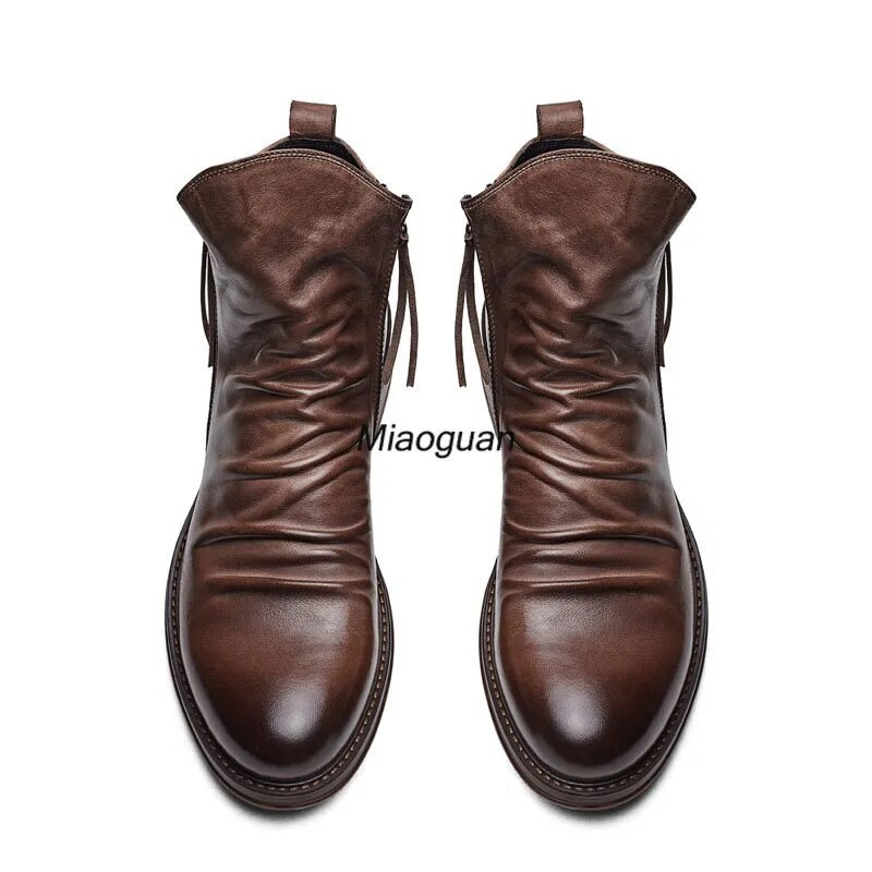 Férfi poliuretán bőr Chelsea csizma 2023 divatos, magas szárú bojtcipős cipő tavaszi őszi bokacsizma férfiaknak kényelmes 38-48-as nagy méretű