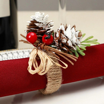 Χριστουγεννιάτικα δαχτυλίδια χαρτοπετσέτας Κόκκινο λουλούδι πετσέτα αγκράφα Πόρπη για χαρτοπετσέτα από φυσική γιούτα Θήκη για χαρτοπετσέτα γάμου Χριστουγεννιάτικο τραπέζι διακόσμηση