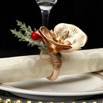 Χριστουγεννιάτικα δαχτυλίδια χαρτοπετσέτας Κόκκινο λουλούδι πετσέτα αγκράφα Πόρπη για χαρτοπετσέτα από φυσική γιούτα Θήκη για χαρτοπετσέτα γάμου Χριστουγεννιάτικο τραπέζι διακόσμηση