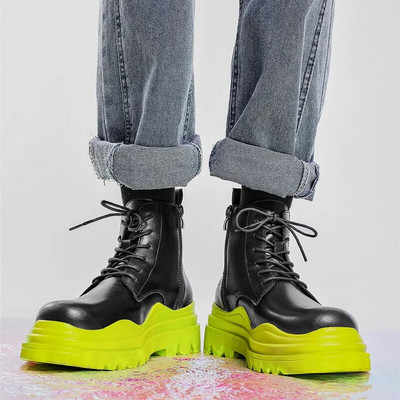 Luksusa dizaina vīriešu platforma Chelsea zābaki ar biezu apakšu šķeltas ādas puszābaki vīriešu apavi apaļš purngals īsi zābaki