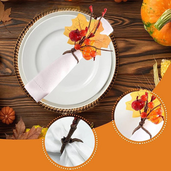 4PC Есенни тематични пръстени за салфетки Реколта Тиква Бери Кленови листа Поставка за Деня на благодарността Вечеря Есенни събирания Декорации за маса
