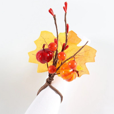 4PC rudens tēmu salvešu gredzeni Ražas ķirbju ogu kļavu lapu turētājs Pateicības dienas vakariņām rudens pulcēšanās galda rotājumiem