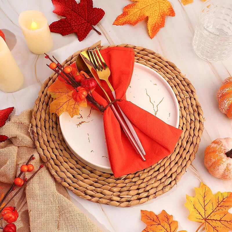 4PC rudens tēmu salvešu gredzeni Ražas ķirbju ogu kļavu lapu turētājs Pateicības dienas vakariņām rudens pulcēšanās galda rotājumiem