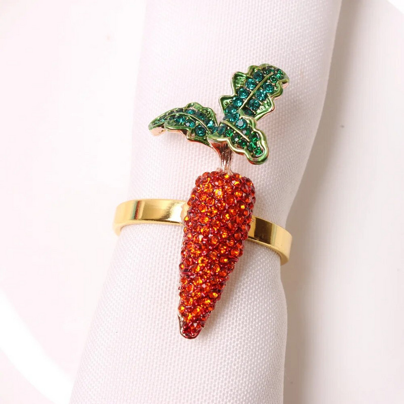 2GB Lieldienu zaķa burkānu salvešu gredzeni, metāla salvešu turētājs, salvešu sprādze ēdamistabas ģimenes vakariņu galda dekorēšanai