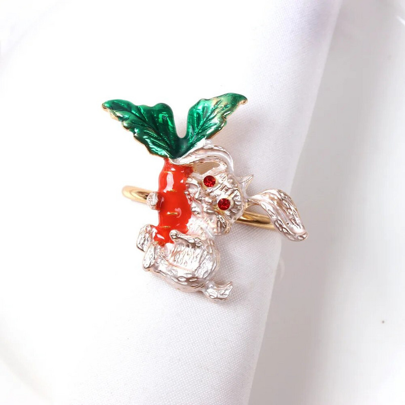 2GB Lieldienu zaķa burkānu salvešu gredzeni, metāla salvešu turētājs, salvešu sprādze ēdamistabas ģimenes vakariņu galda dekorēšanai