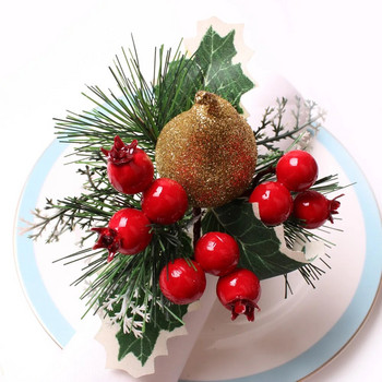 4 τμχ Χριστουγεννιάτικα ειρηνικά φρούτα κόκκινα μούρα Δαχτυλίδι χαρτοπετσέτας κουκουνάρι Ξύλινη αγκράφα για πετσέτα μήλο αχλάδια τραπεζαρία Διακοσμητικό τραπέζι πάρτι κουζίνας