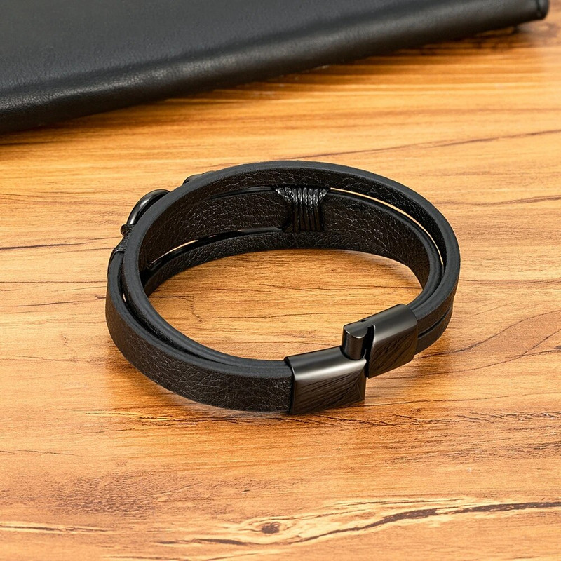 Klasiska vīriešu daudzslāņu ādas rokassprādze 3 krāsu panka nerūsējošā tērauda magnēta aproce vīriešu galvaskausa pērlīšu rotaslietas dāvanas