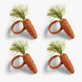 2PCS Ръчно изработени плетени Великденски моркови Юта Заешки уши Пръстен за салфетки Дървена катарама за салфетки Трапезария Кухня Парти Декорация на маса