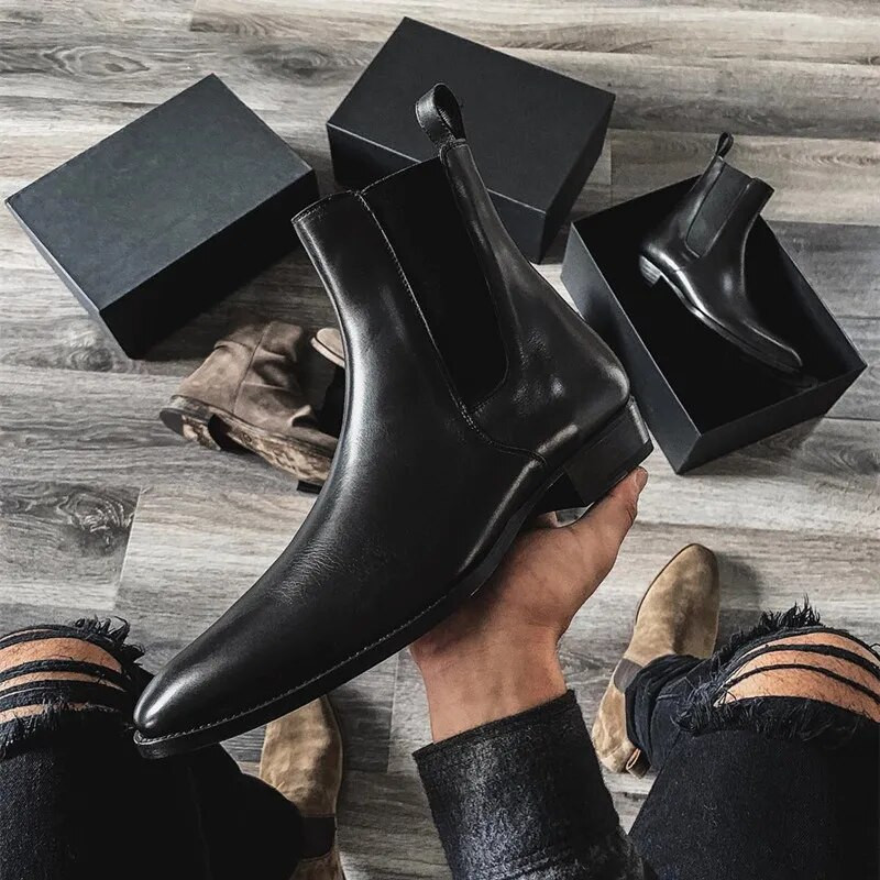 Chelsea Boots vīriešu melni brūni biznesa īsi apavi vīriešiem ar bezmaksas piegādi ar rokām darināti puszābaki Zapatos Hombre
