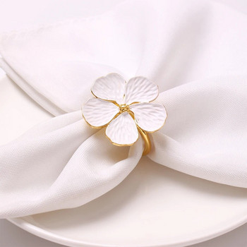 4 PCS Метални пръстени за салфетки, цветни листа Creative Pearl Flower Държач за салфетки за домашна трапезария Сватбено парти Декорация на маса