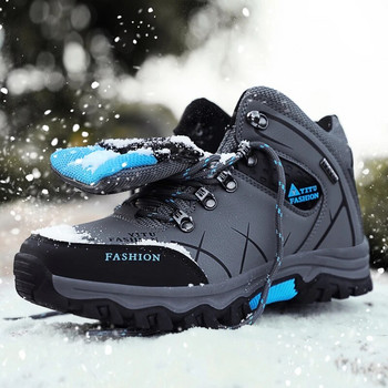 Марка мъжки зимни обувки за сняг водоустойчиви кожени маратонки супер топли мъжки ботуши външни мъжки туристически обувки работни обувки размер 39-47