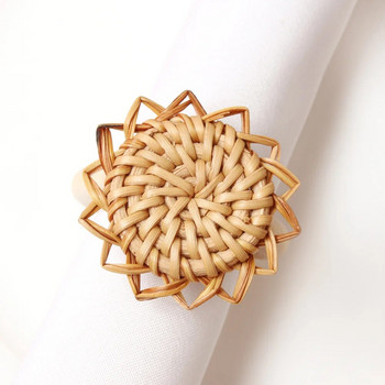 Δαχτυλίδι για χαρτοπετσέτα κοτσίδα Rattan Καρδιά άχυρο στρογγυλό ξύλινο δαχτυλίδι σερβιρίσματος Vintage στρογγυλό χριστουγεννιάτικο πάρτι για δείπνο Διακόσμηση τραπεζιού
