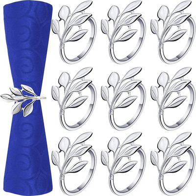 10GAB Zelta lapu salvešu gredzeni Eleganti metāla zelta salvešu turētāja galda salvešu gredzeni dzimšanas dienas kāzu pusdienu galda dekorēšanai