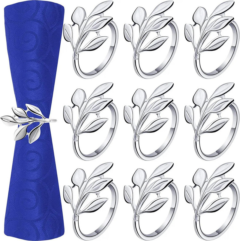 10GAB Zelta lapu salvešu gredzeni Eleganti metāla zelta salvešu turētāja galda salvešu gredzeni dzimšanas dienas kāzu pusdienu galda dekorēšanai