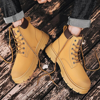 Противоплъзгащи се износоустойчиви високи обувки Зимни ботуши за ходене Мартин за мъже На открито Луксозни марки Жълти ботуши Мъжки ежедневни ботуши