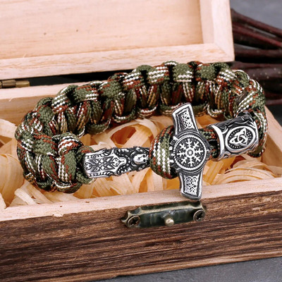 Jaunas modes Viking Thor āmurs rokassprādze Vintage kompass Rūna nerūsējošā tērauda vīriešu aproce Hip-hop panka amulets aksesuāri