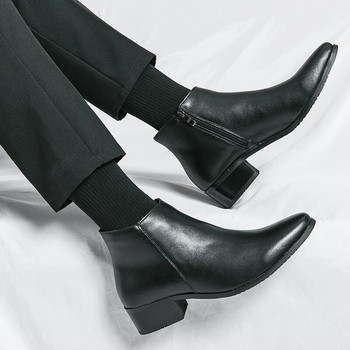 Μπότες Chelsea Δερμάτινα Ανδρικά Παπούτσια Αστραγάλου Νυφικό Επίσημο Ανδρικό Επιχειρηματικό Χειμώνα Ζεστό φερμουάρ Σόλα Αύξηση ύψους 5cm