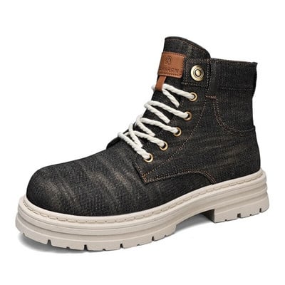 Τζιν ψηλές μπότες Chelsea Μπότες εργασίας Μαύρες μπότες πλατφόρμας Αθλητικά παπούτσια εξωτερικού χώρου Τζιν Μπότες μοτοσικλέτας Big Head Casual Ανδρικά παπούτσια