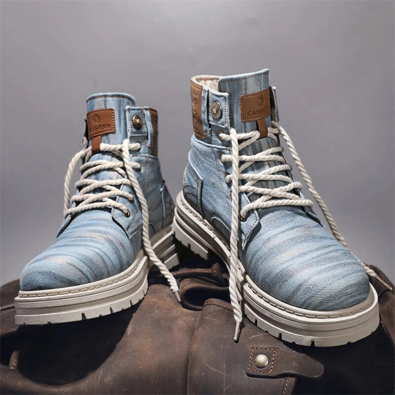 Τζιν ψηλές μπότες Chelsea Μπότες εργασίας Μαύρες μπότες πλατφόρμας Αθλητικά παπούτσια εξωτερικού χώρου Τζιν Μπότες μοτοσικλέτας Big Head Casual Ανδρικά παπούτσια