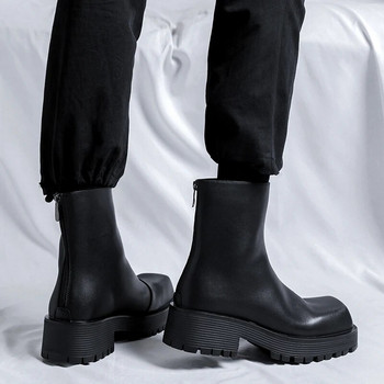 Ανδρικές μπότες με χοντρή σόλα Πλατφόρμα πολυτελείας Designer Square Head Μαλακό δέρμα Μπότες Chelsea Fashion Trends Ανδρικά Street ψηλά παπούτσια