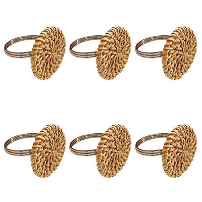 Rudens salvešu gredzenu komplekts no 6 vintage salvešu gredzeniem galda klāšanai Ar rokām darināts rotangpalmas salvetes gredzenu turētājs kāzām