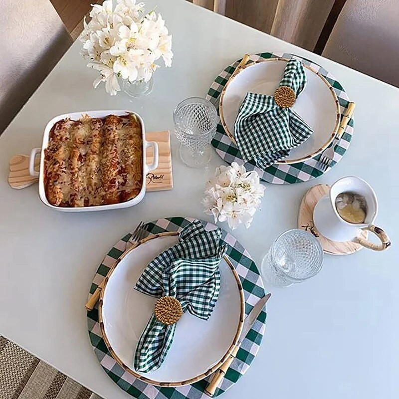 Rudens salvešu gredzenu komplekts no 6 vintage salvešu gredzeniem galda klāšanai Ar rokām darināts rotangpalmas salvetes gredzenu turētājs kāzām