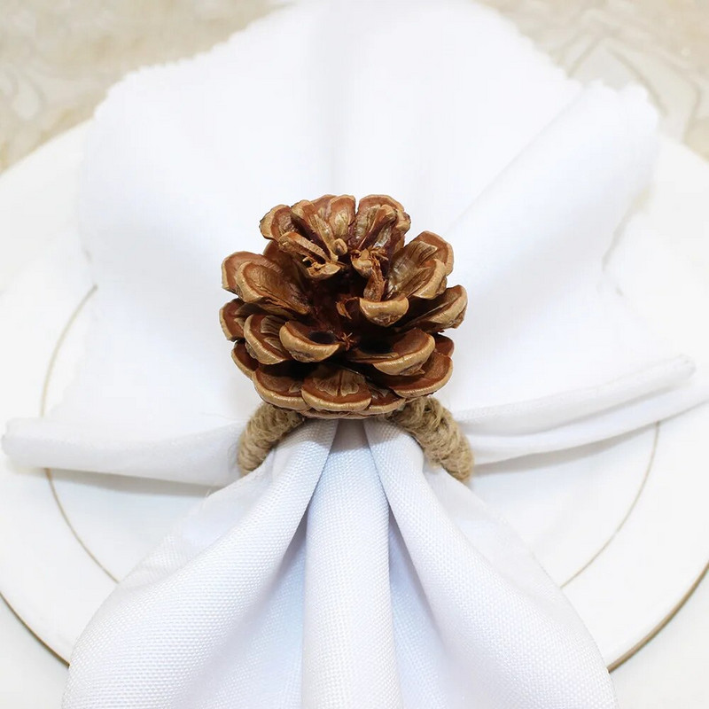 12 gab mākslīgie priežu čiekuri salvešu gredzeni ar rokām darināti salvešu turētājs Ziemassvētkiem rudens Pateicības ražas novākšanas rudens ballītes galda dekors