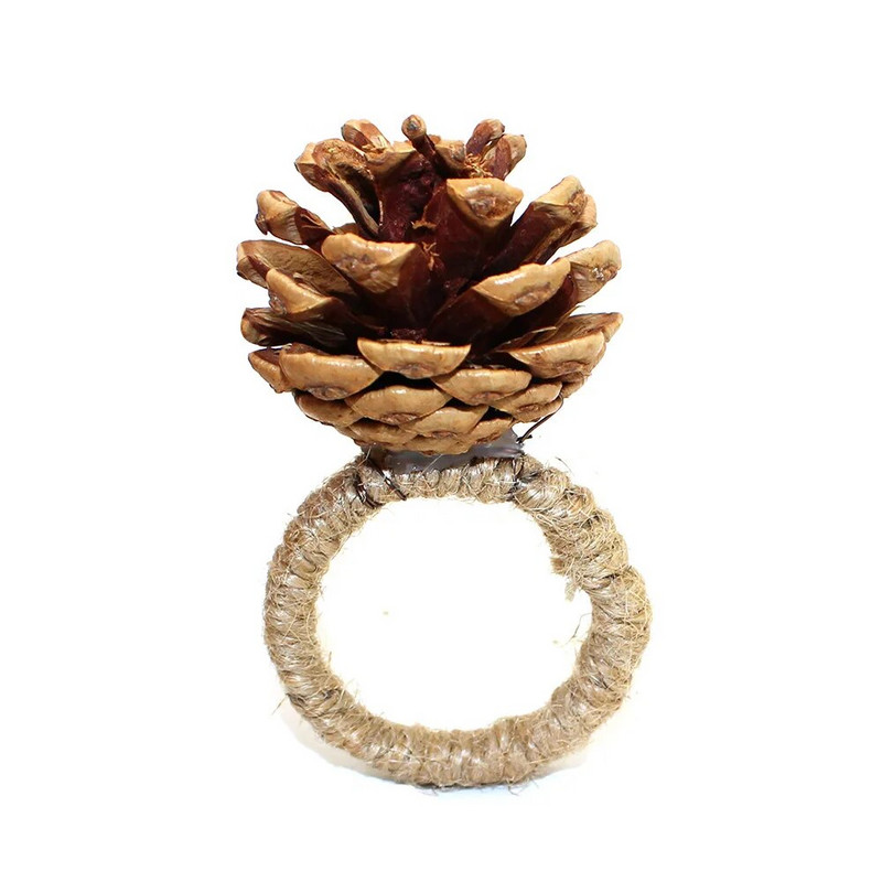 12 gab mākslīgie priežu čiekuri salvešu gredzeni ar rokām darināti salvešu turētājs Ziemassvētkiem rudens Pateicības ražas novākšanas rudens ballītes galda dekors