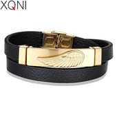 XQNI 4 Colors for Choice Szárny mintás rozsdamentes acél bőr karkötő férfiaknak Egyszerű dizájn Pulseira masculina újévi ékszerek