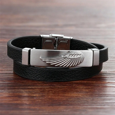 XQNI 4 Colors for Choice Szárny mintás rozsdamentes acél bőr karkötő férfiaknak Egyszerű dizájn Pulseira masculina újévi ékszerek